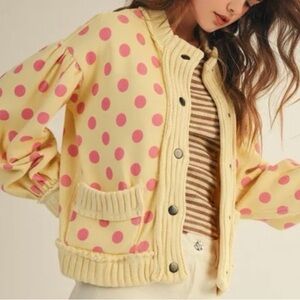 VINTAGE Yellow and Pink Polka Dot Cardigan